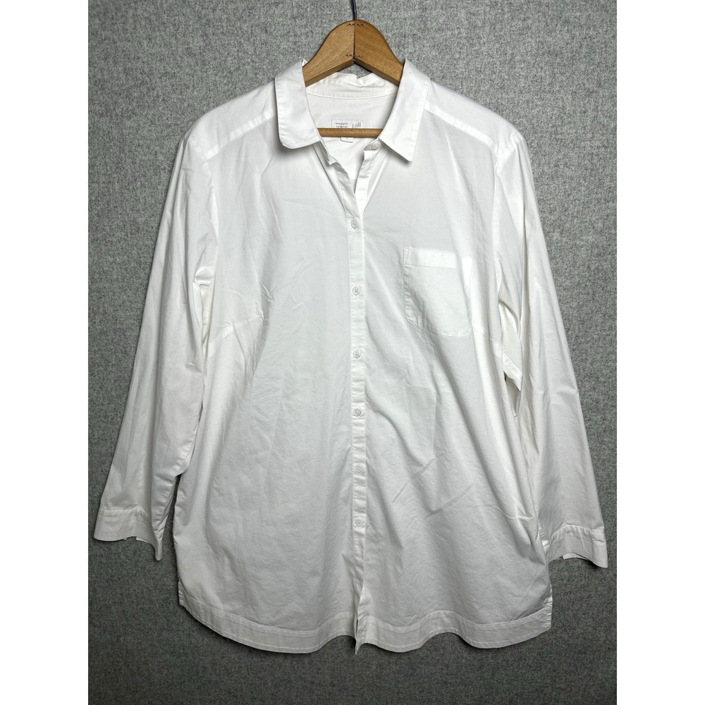 J. Jill Womens Large White Button Long Sleeve Tunic Top Cotton Blend Wearever